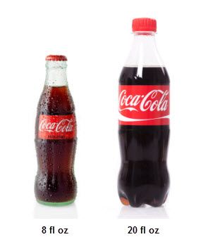8 ounce soda bottle sits next to a 20 ounce soda bottle